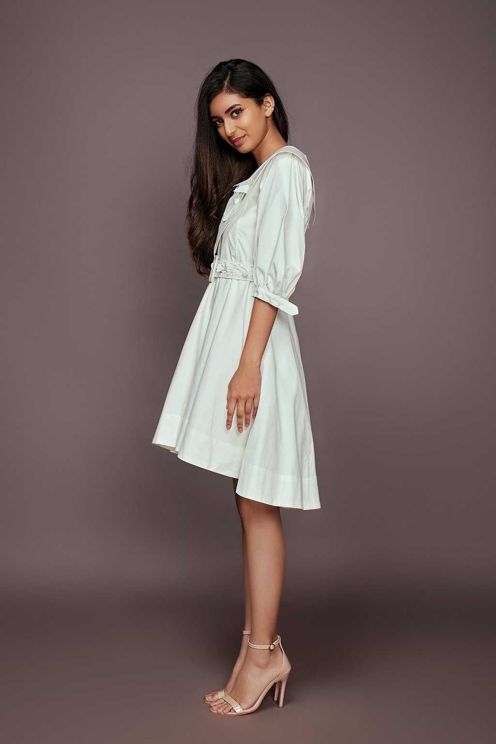 Dress with Attached Collar and Belt