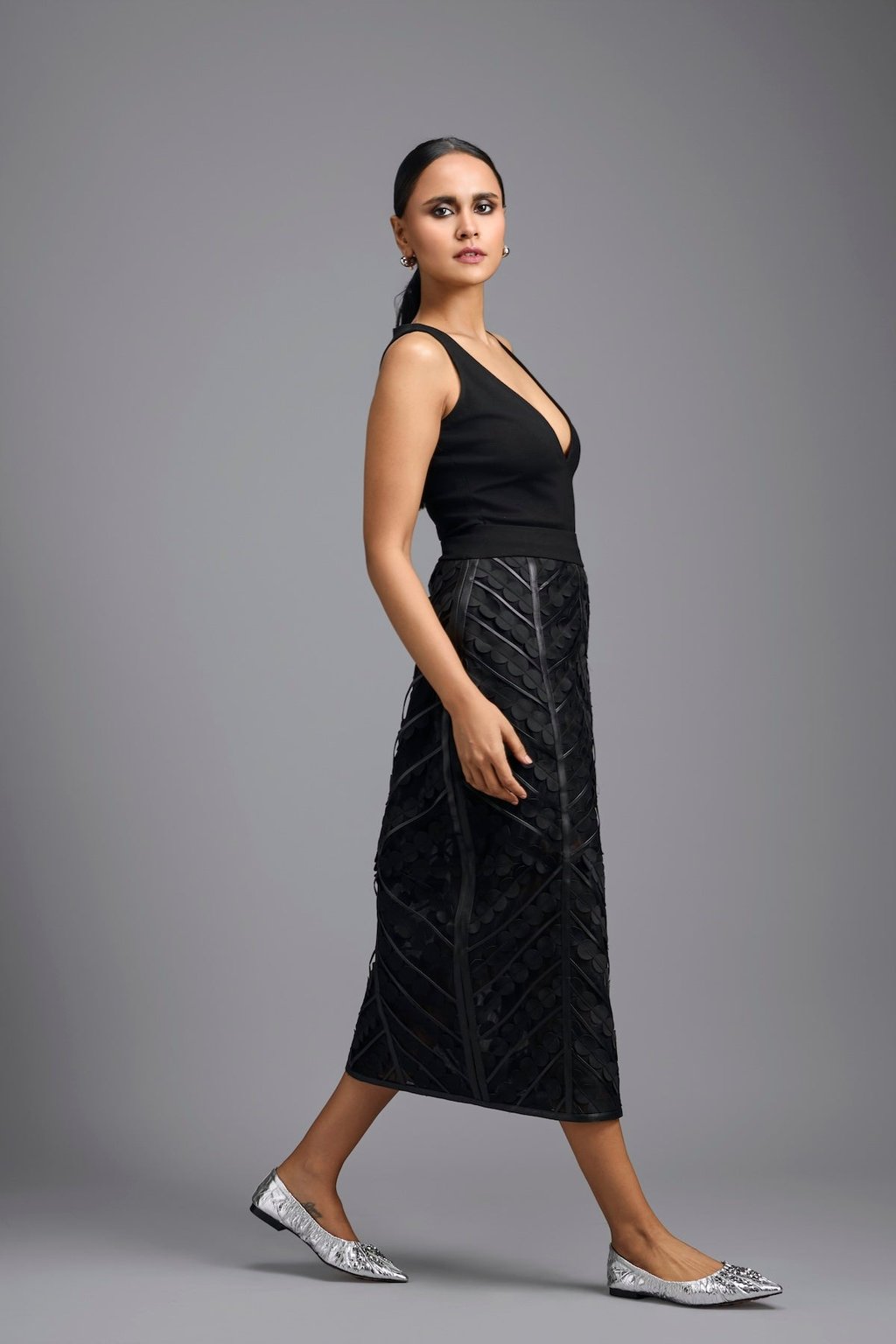 Midi Skirt with Geometric Panels