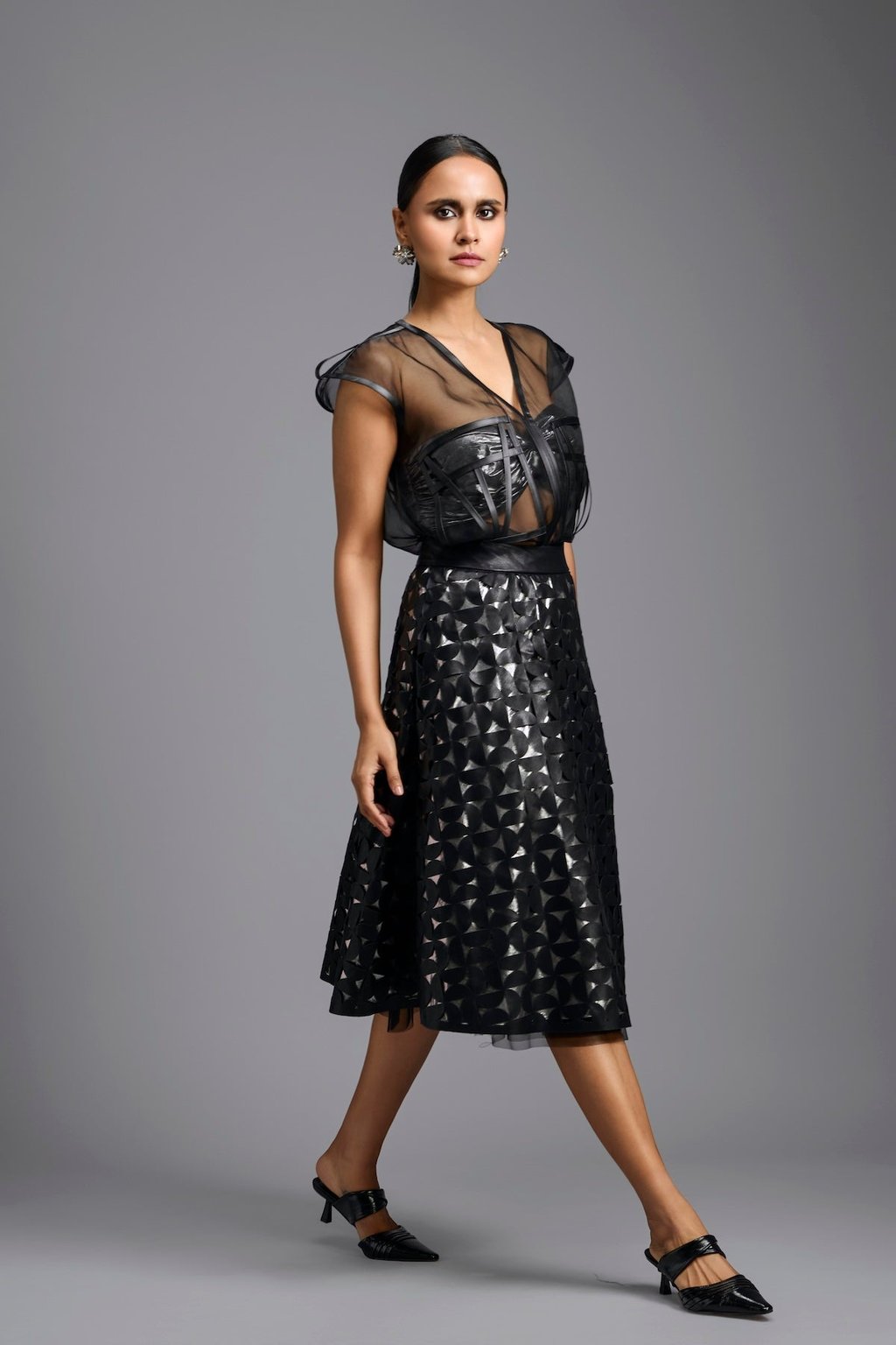 Geometric Cutwork Midi Skirt