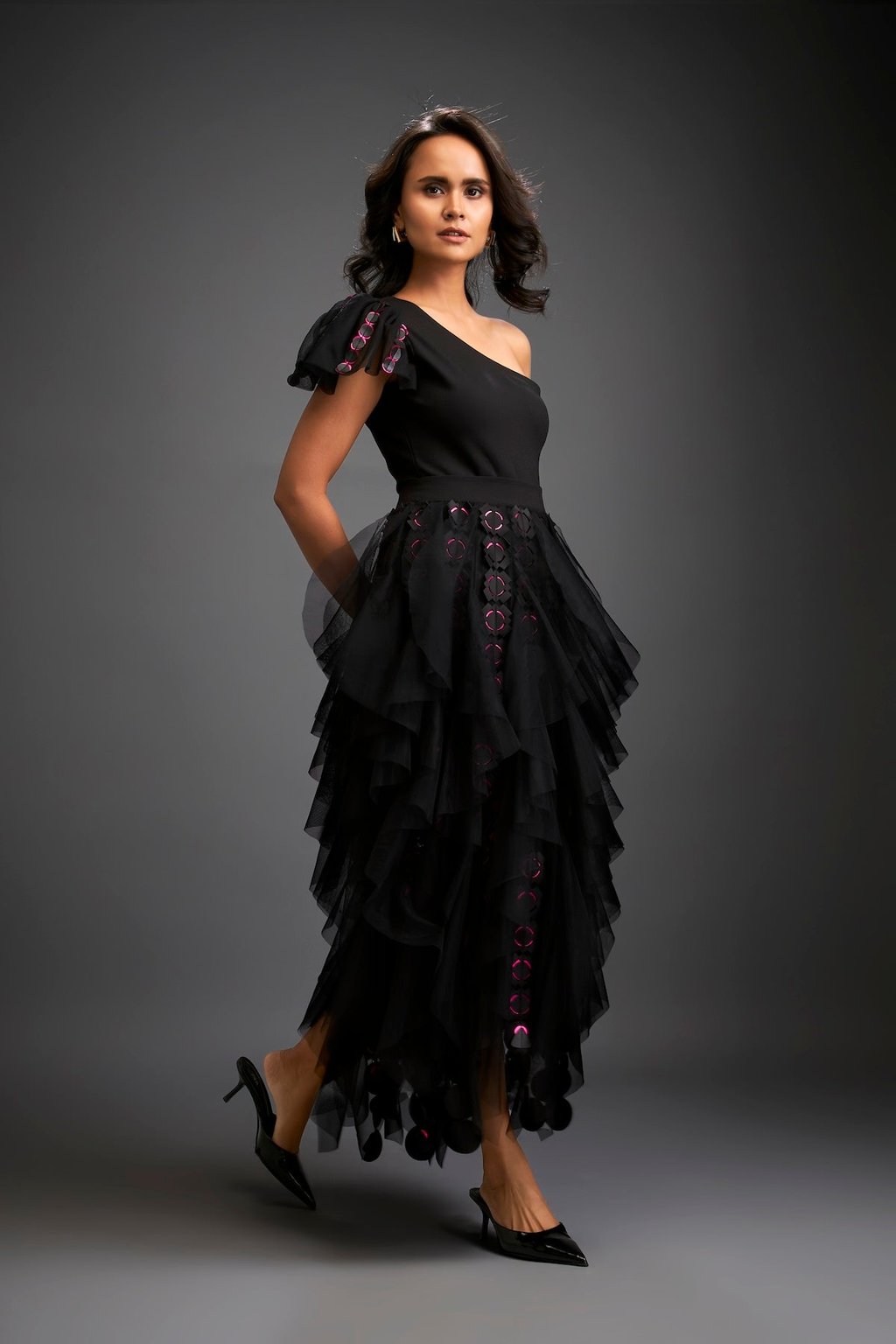 Tiered Tulle Skirt with Geometric Detailing