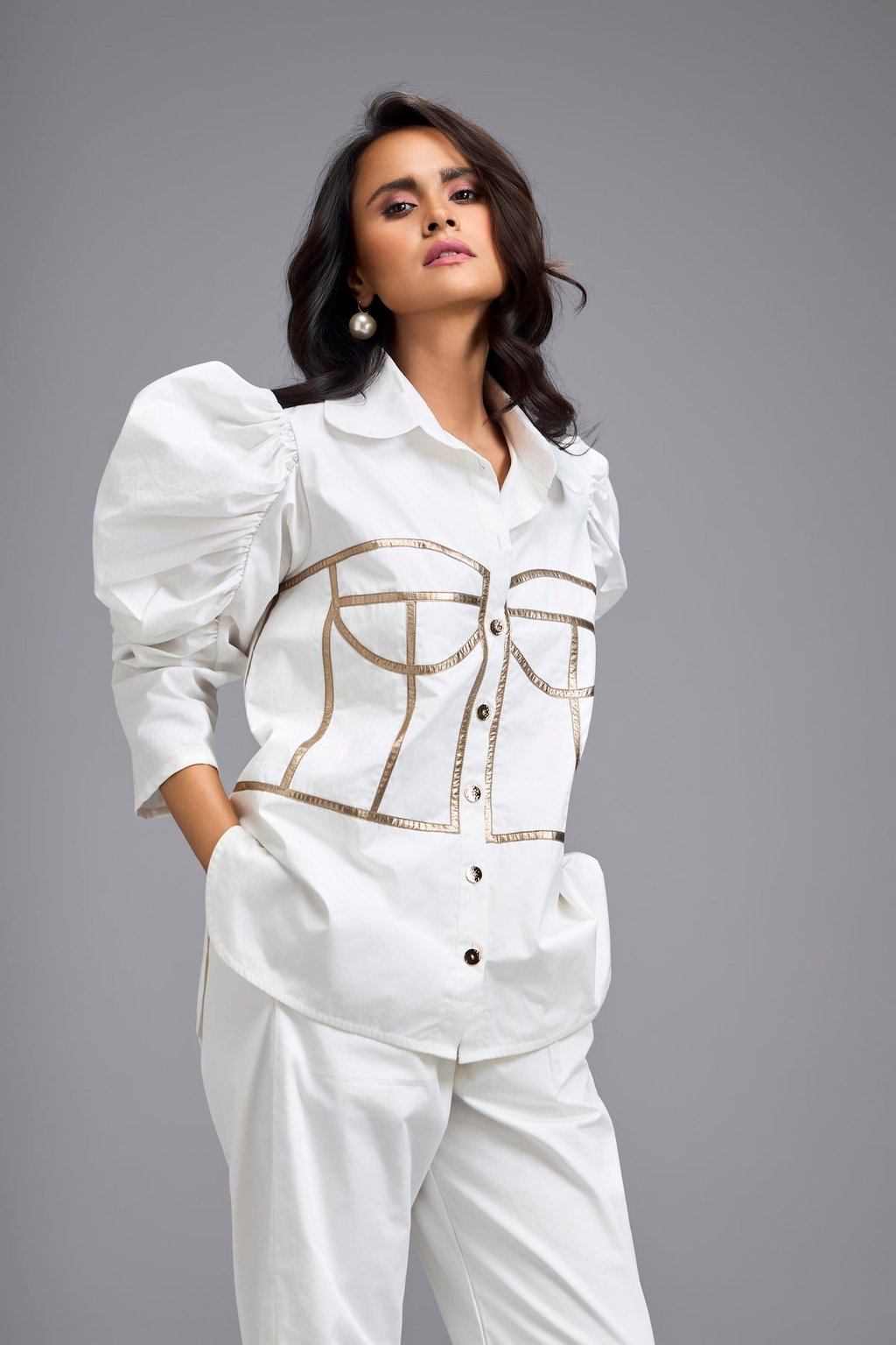 White Puff-Sleeve Corset Co-Ord Set