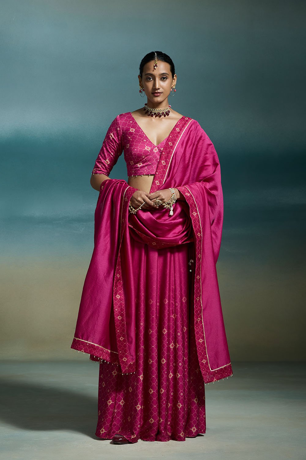 Hridaya Modal Satin Rani Pink Lehengas