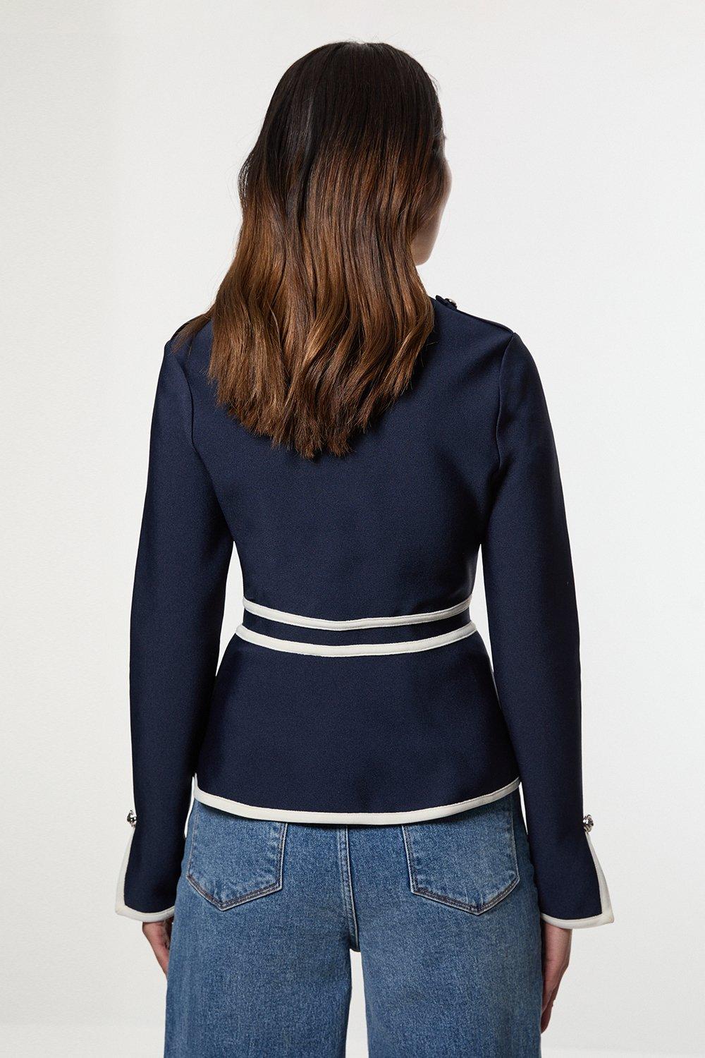 Figure Form Bandage Military Contrast Piping Knit Split Hem