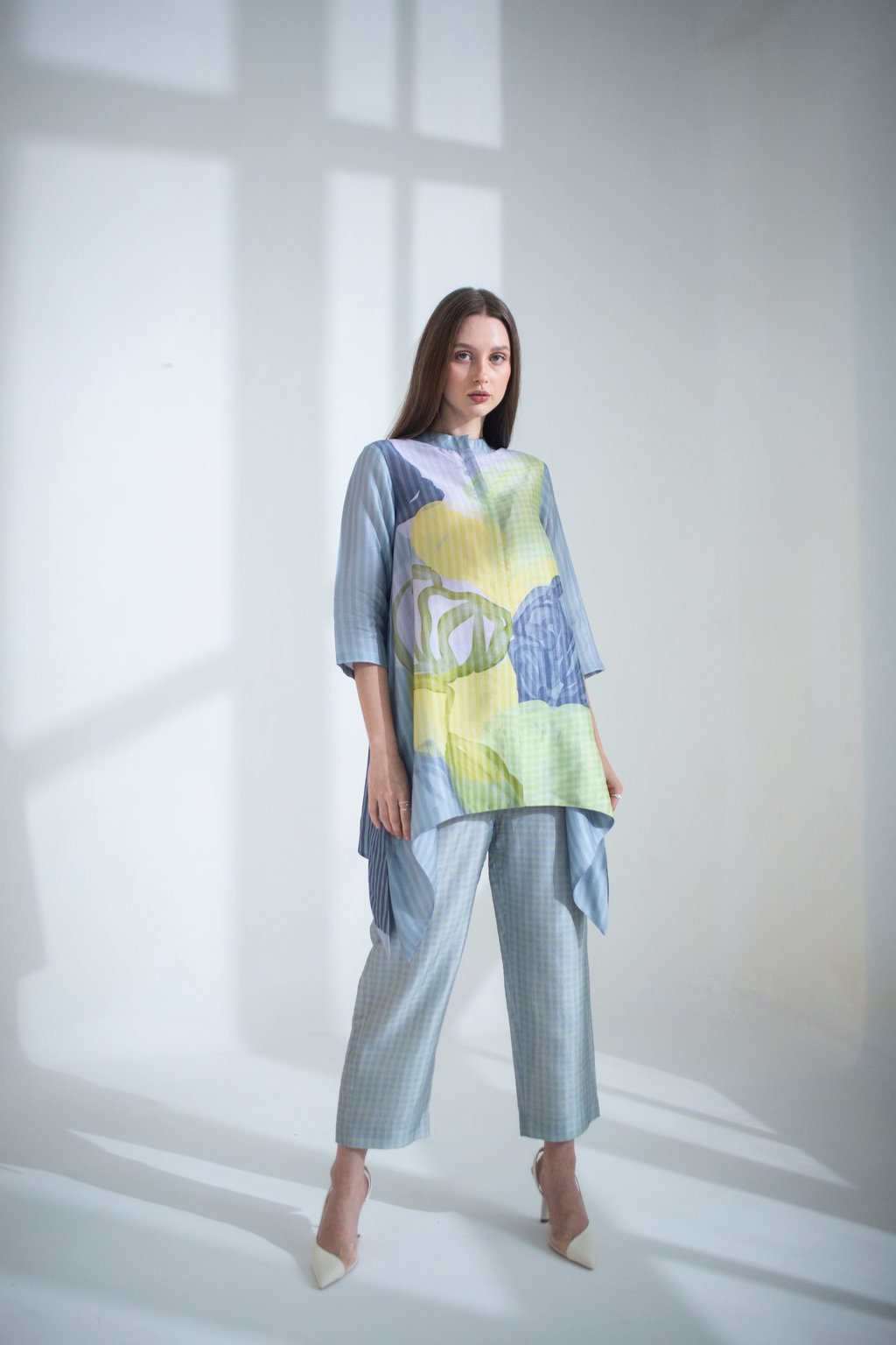 Grey & Yellow Short Kaftan Tail Set