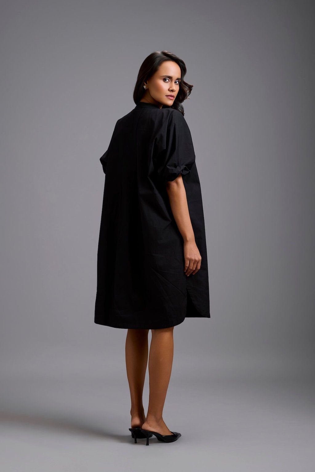 Oversized Shirt Dress with Ruched Sleeves