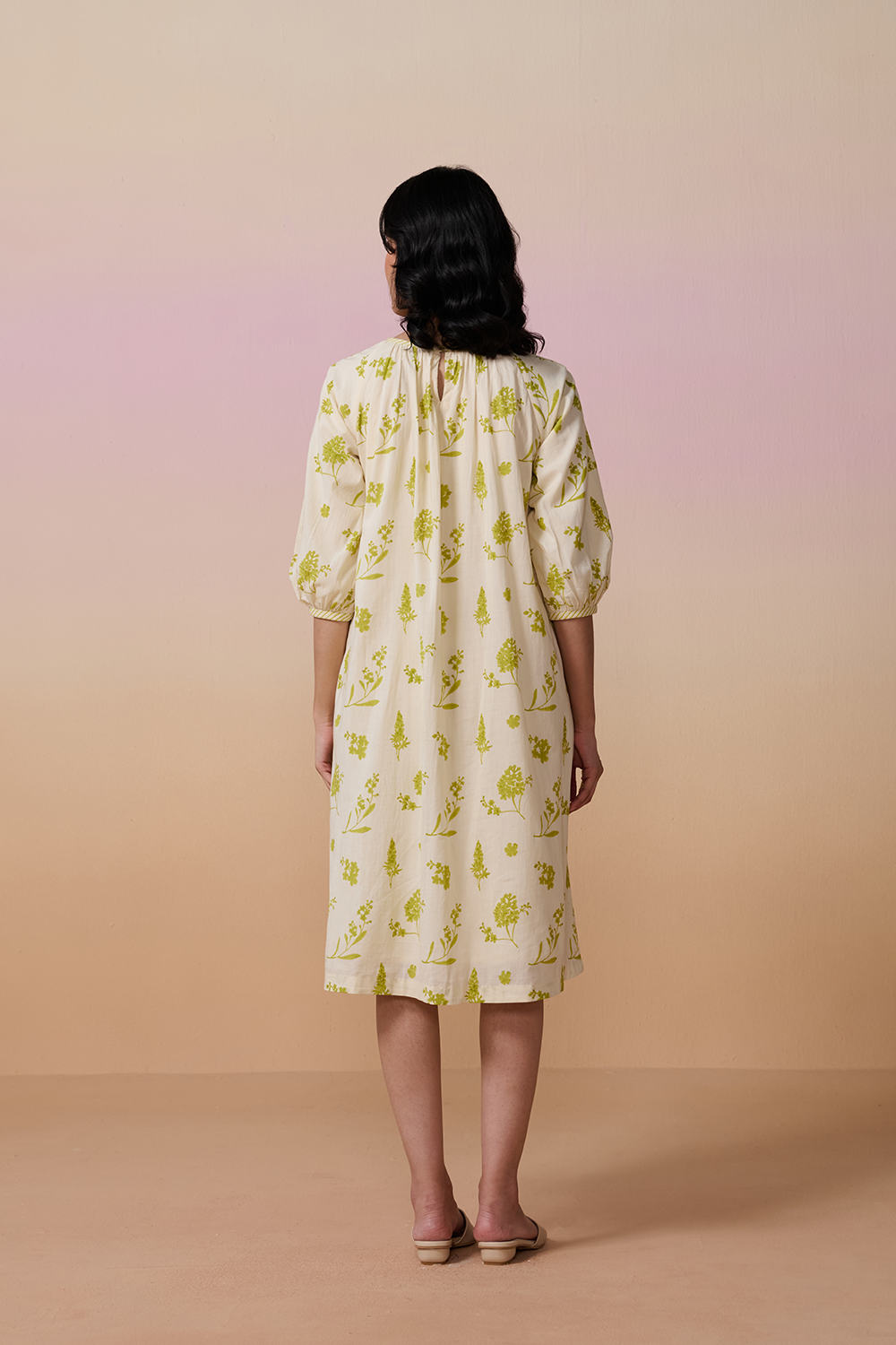 Ivory Cotton Hand Block Dress