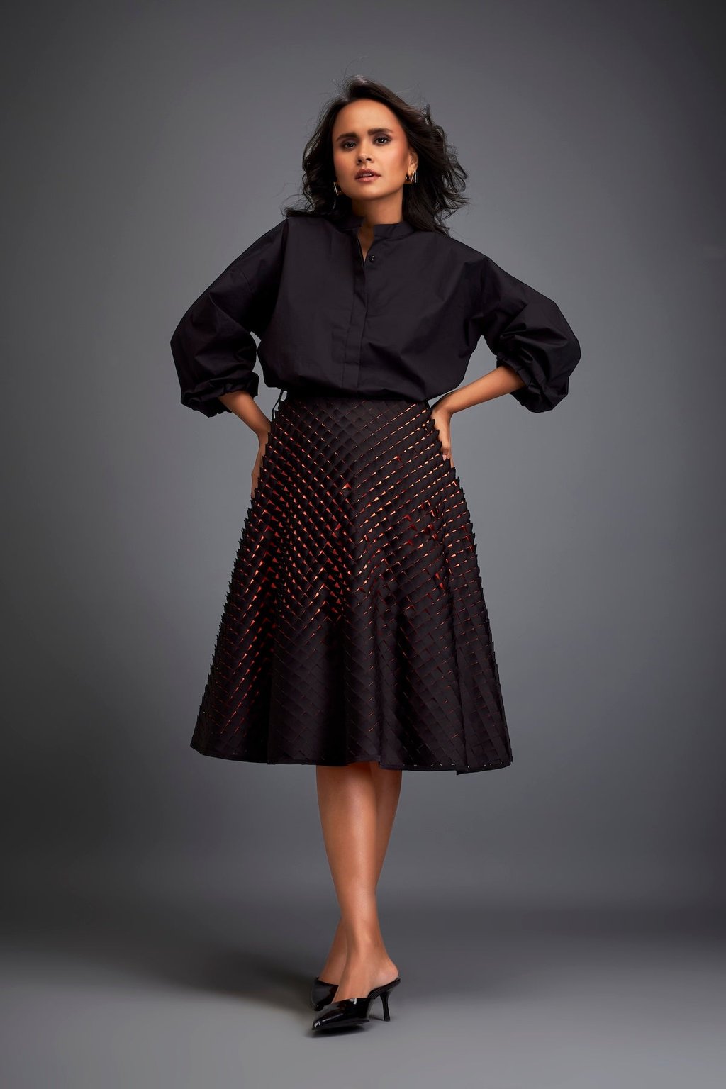 A-Line Skirt with 3d Geometric Pattern