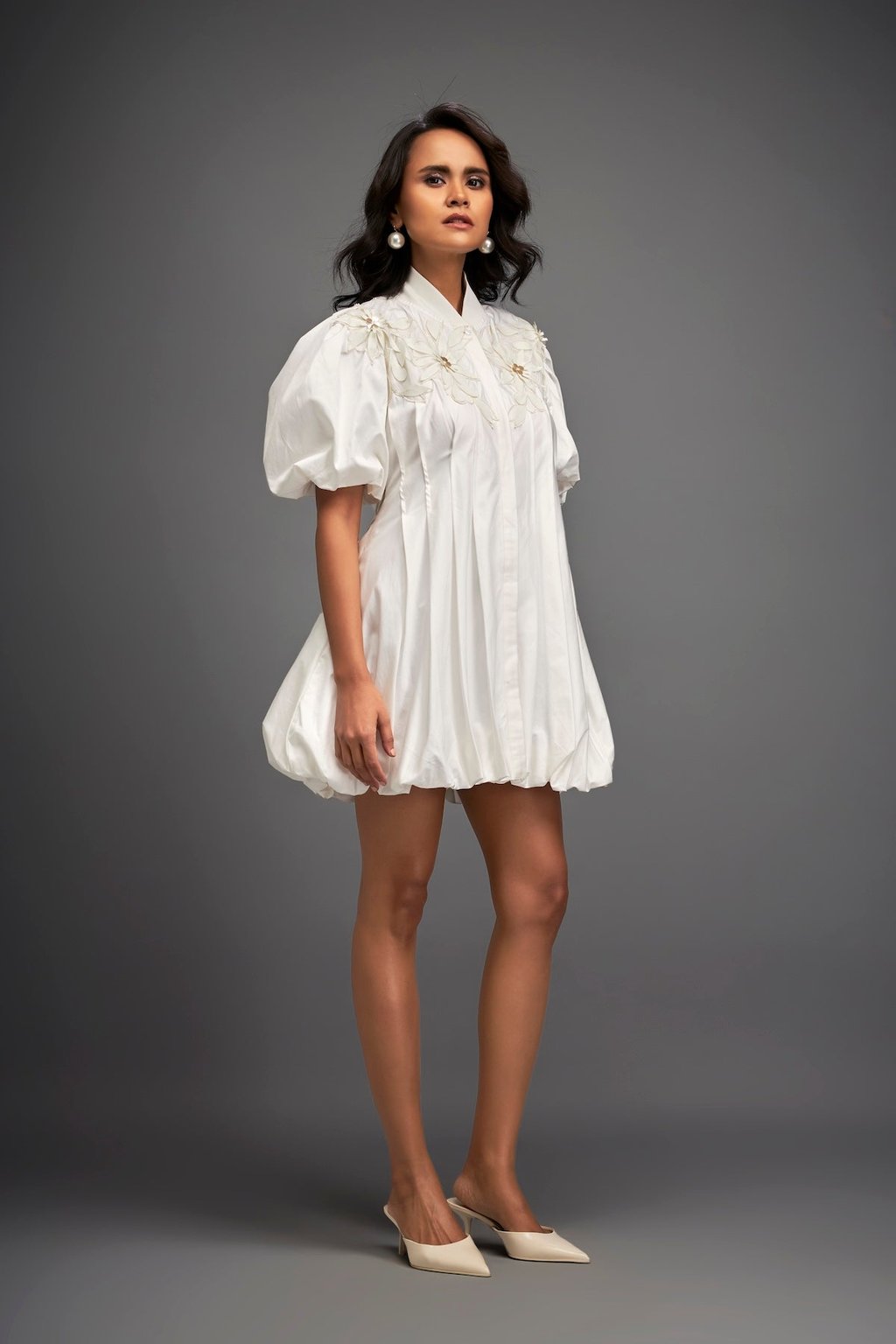 Structured Mini Dress with Puff Sleeves