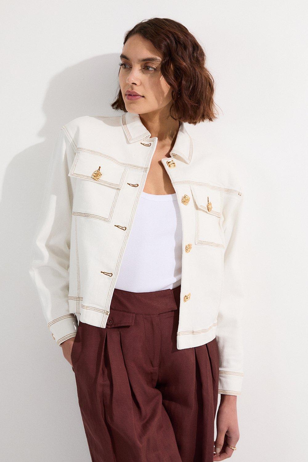 Denim Button Front Tailored Jacket