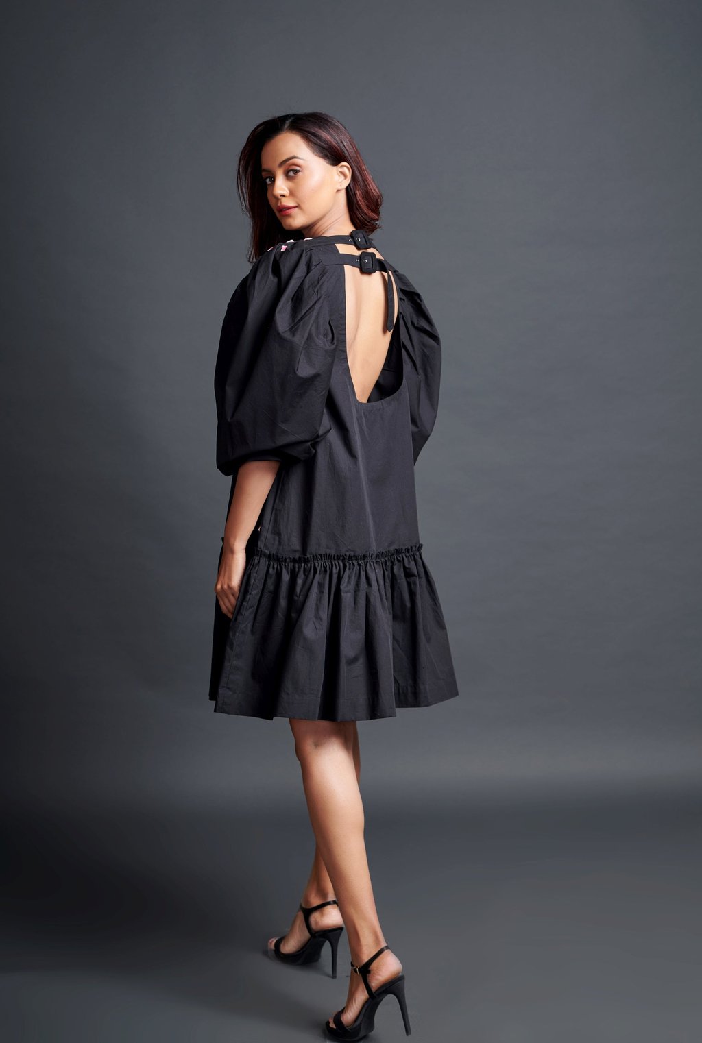 Short Backless Dress with Embroidery
