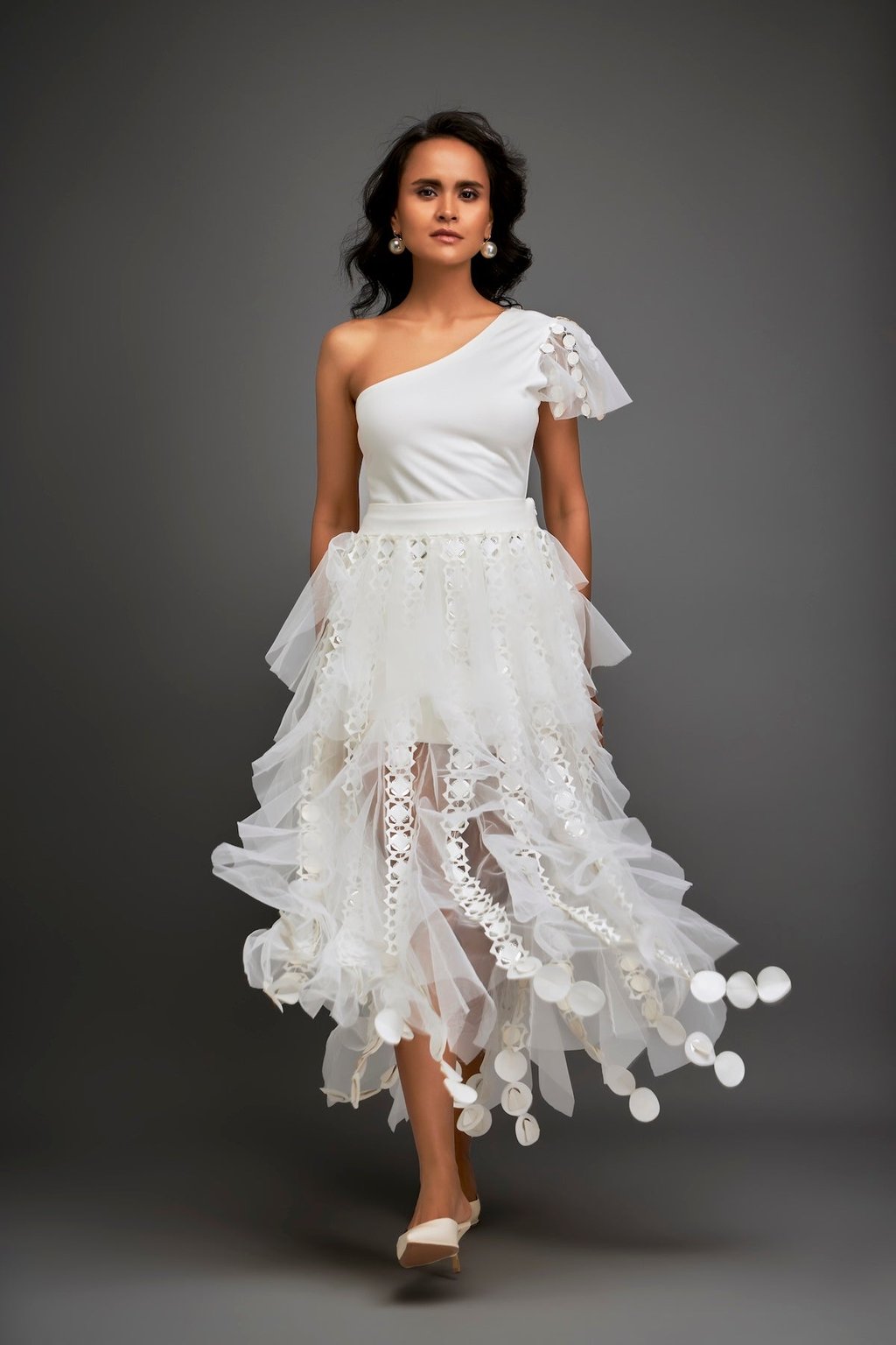 Tiered Tulle Skirt with Geometric Detailing