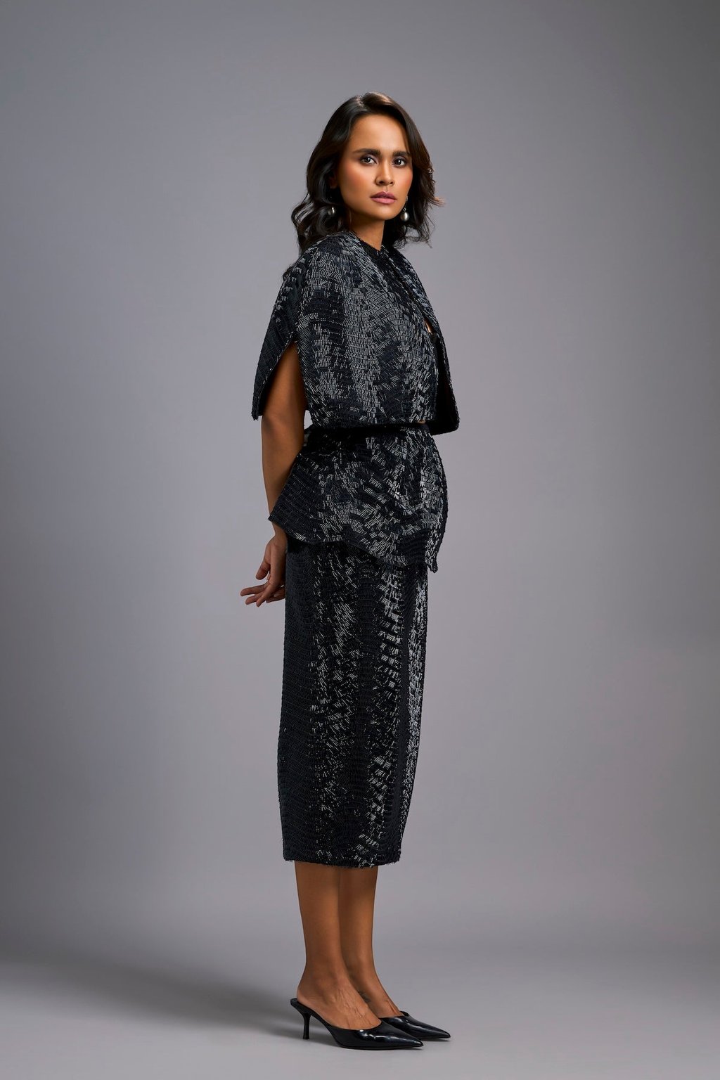 Shimmer Embroidered Midi Skirt