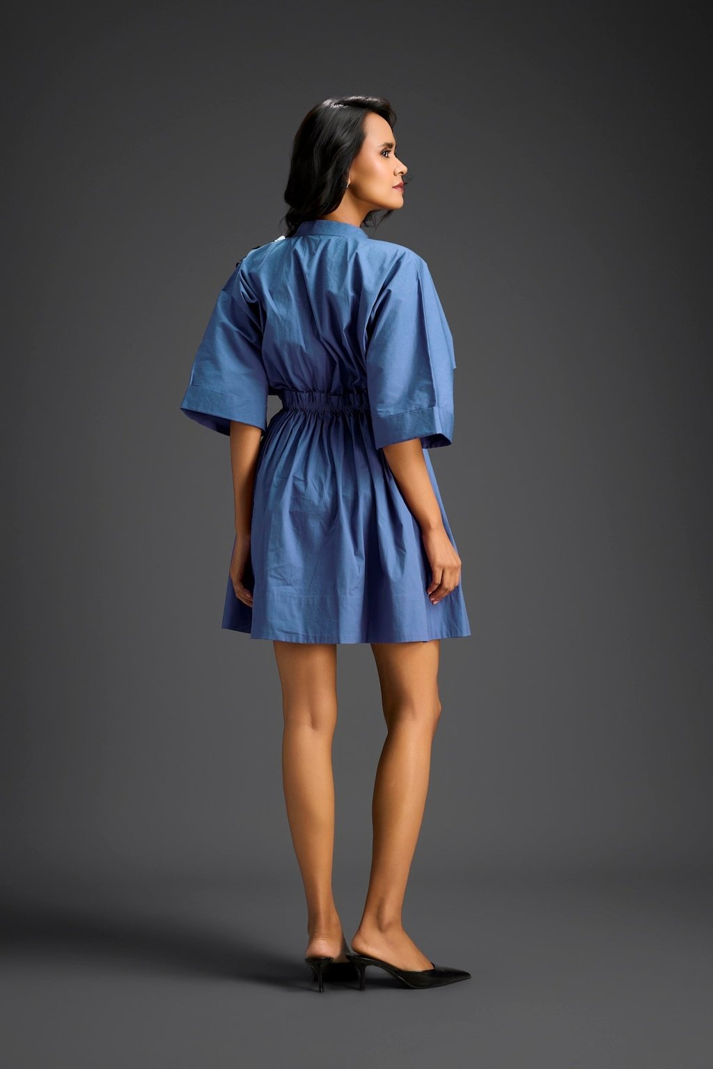 Blue Floral Shoulder Shift Dress