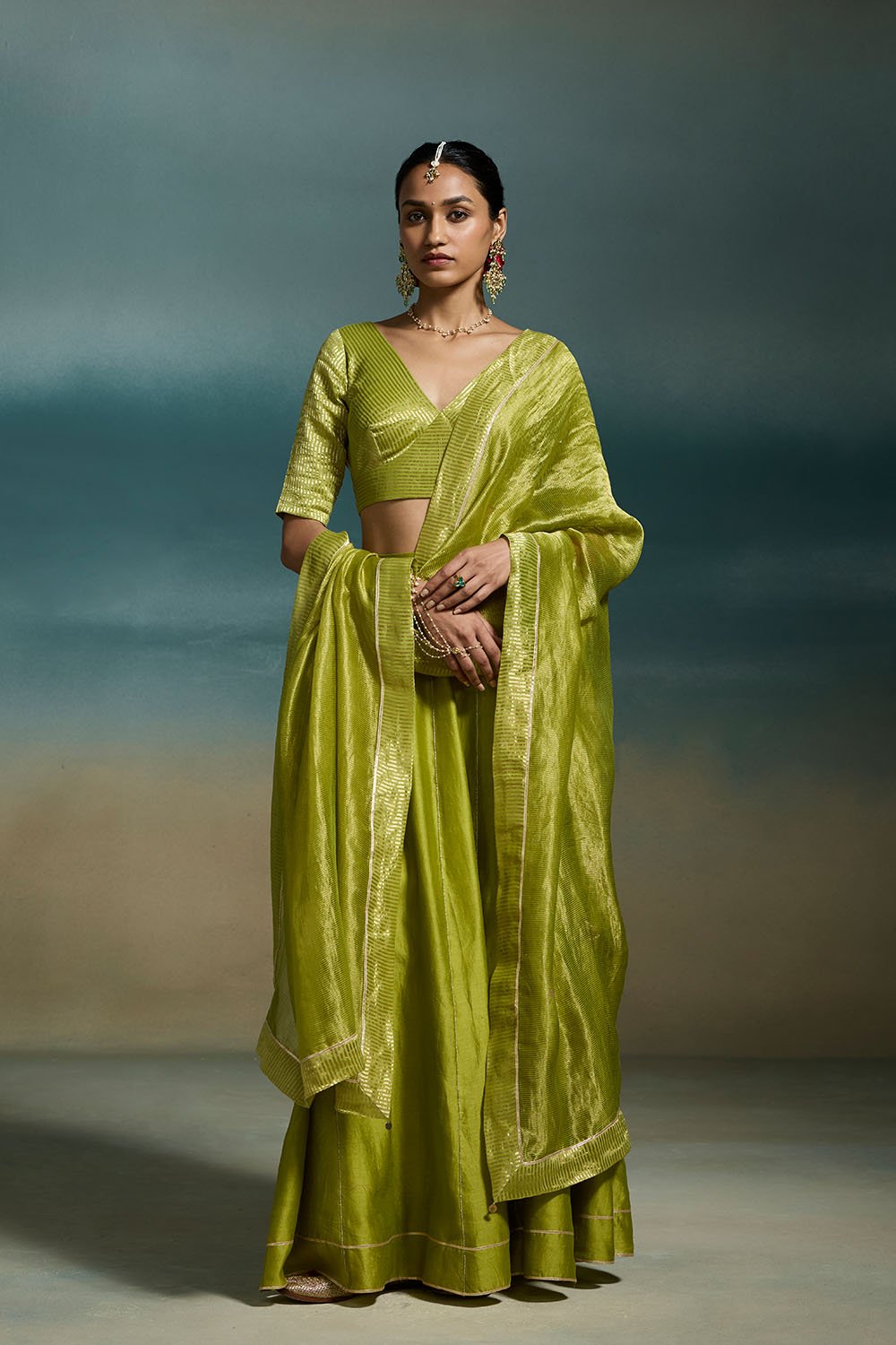 Rasmiya Chanderi Green Lehengas