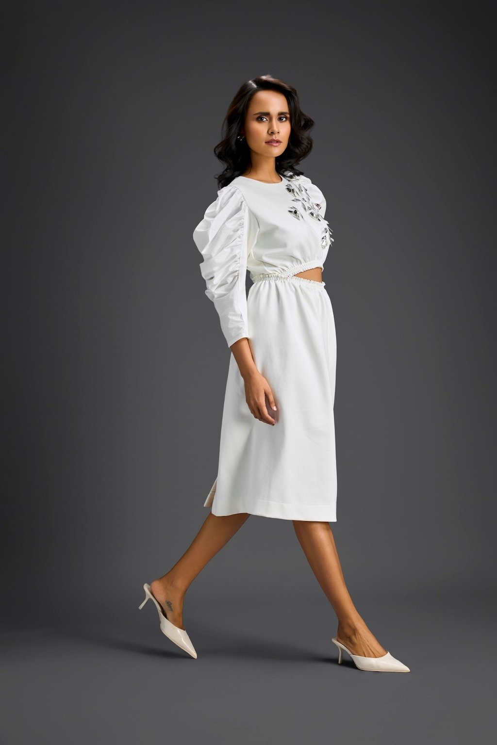 Mid Riff Cut-Out Floral Embroidered Dress