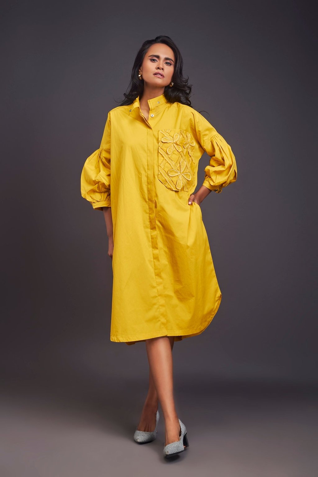 Oversized Shirt Dress with Embroidered Pocket