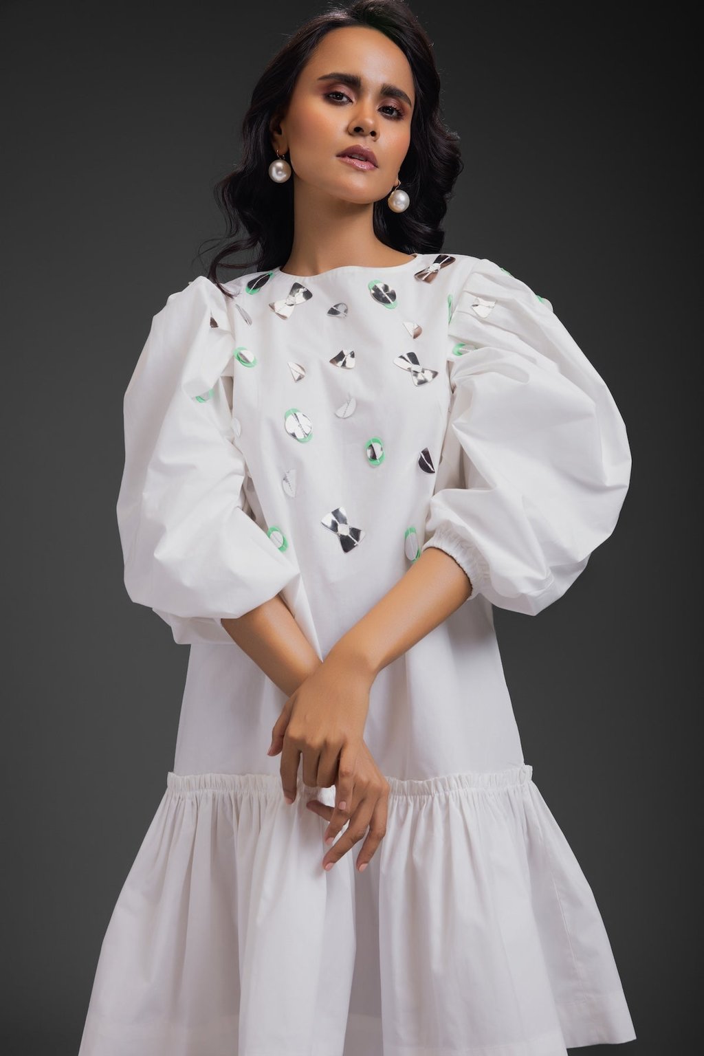 Cotton Dress with Neon Metallic Detailing