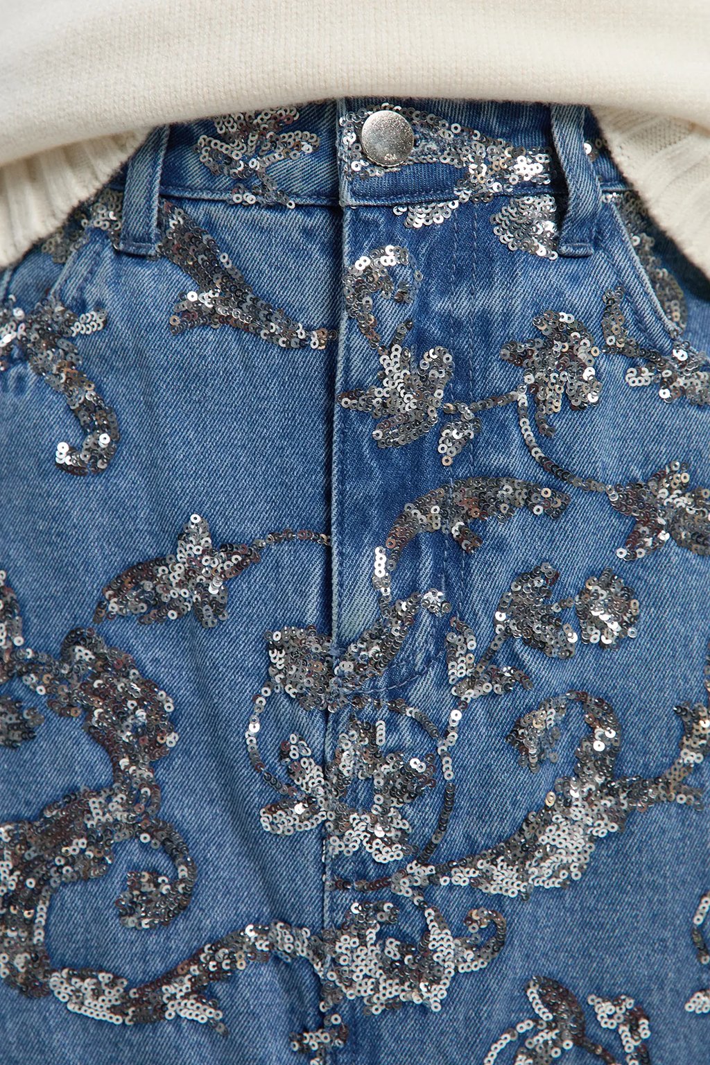 Sequin Denim Pencil Skirt