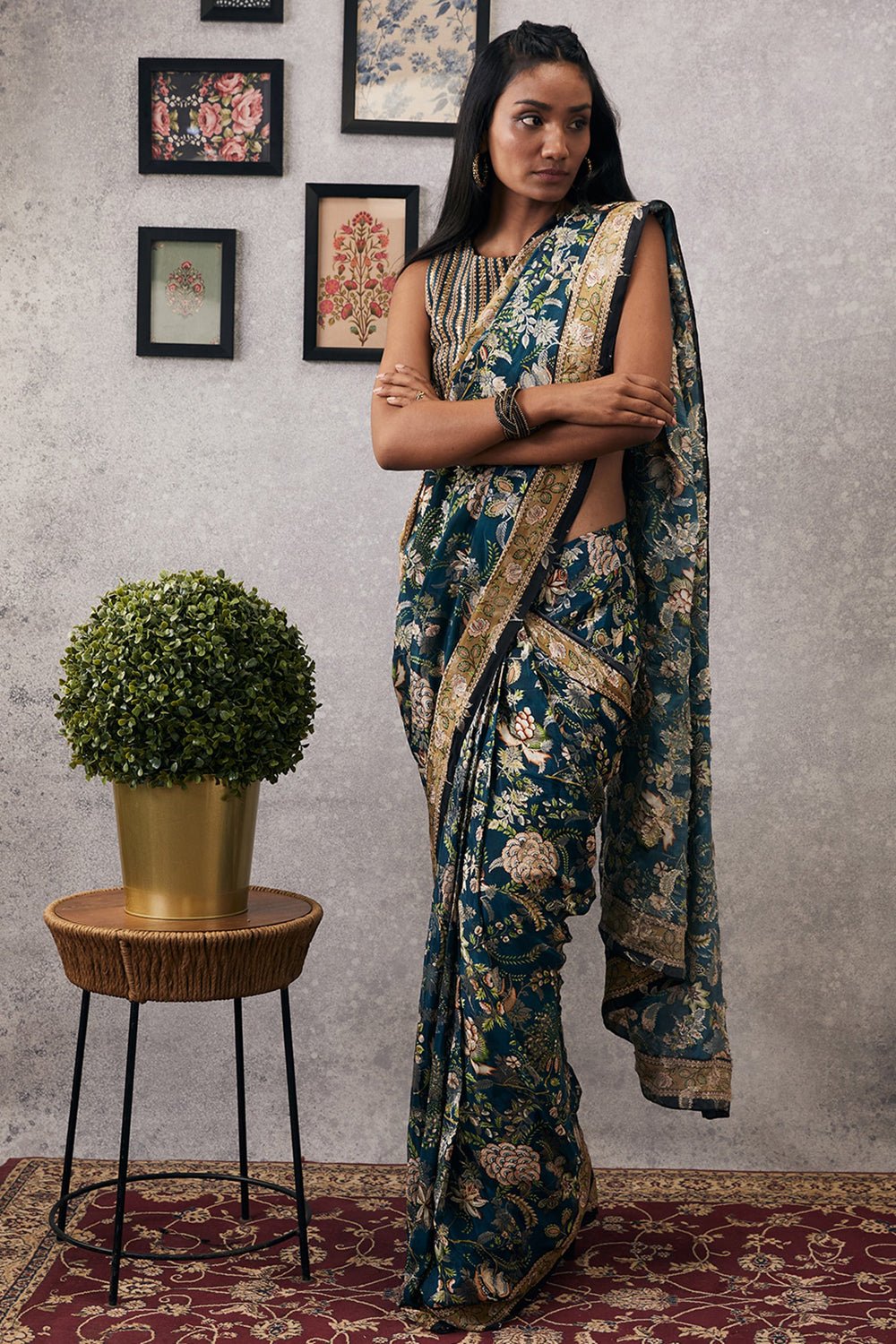 Mehr Embroidered Pre-Draped Brocade Saree