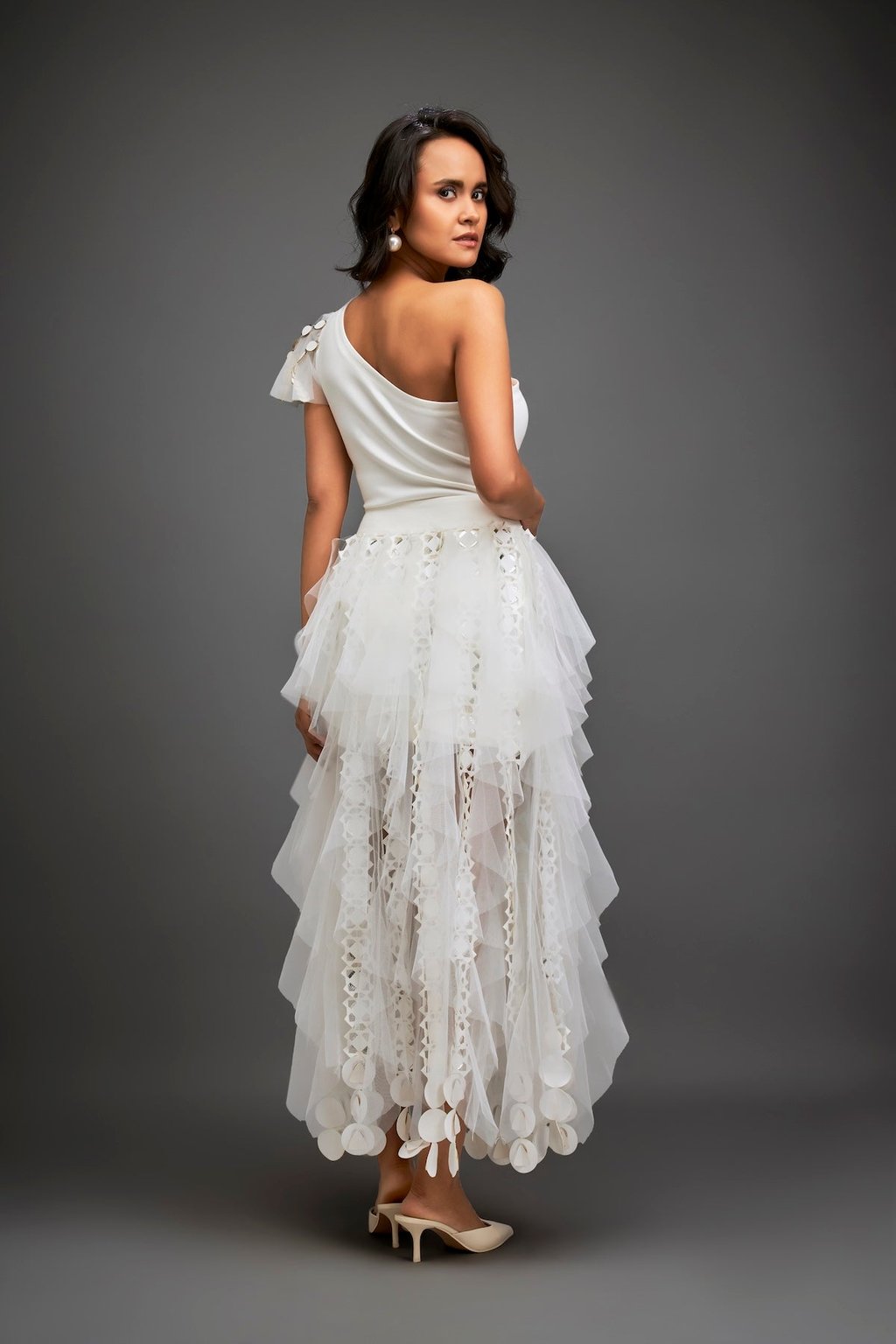 Tiered Tulle Skirt with Geometric Detailing