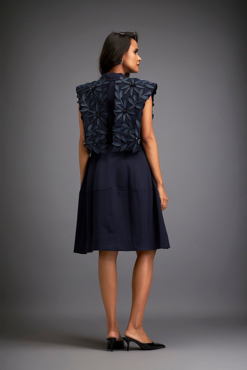 Dress with Textured Floral Embroidery
