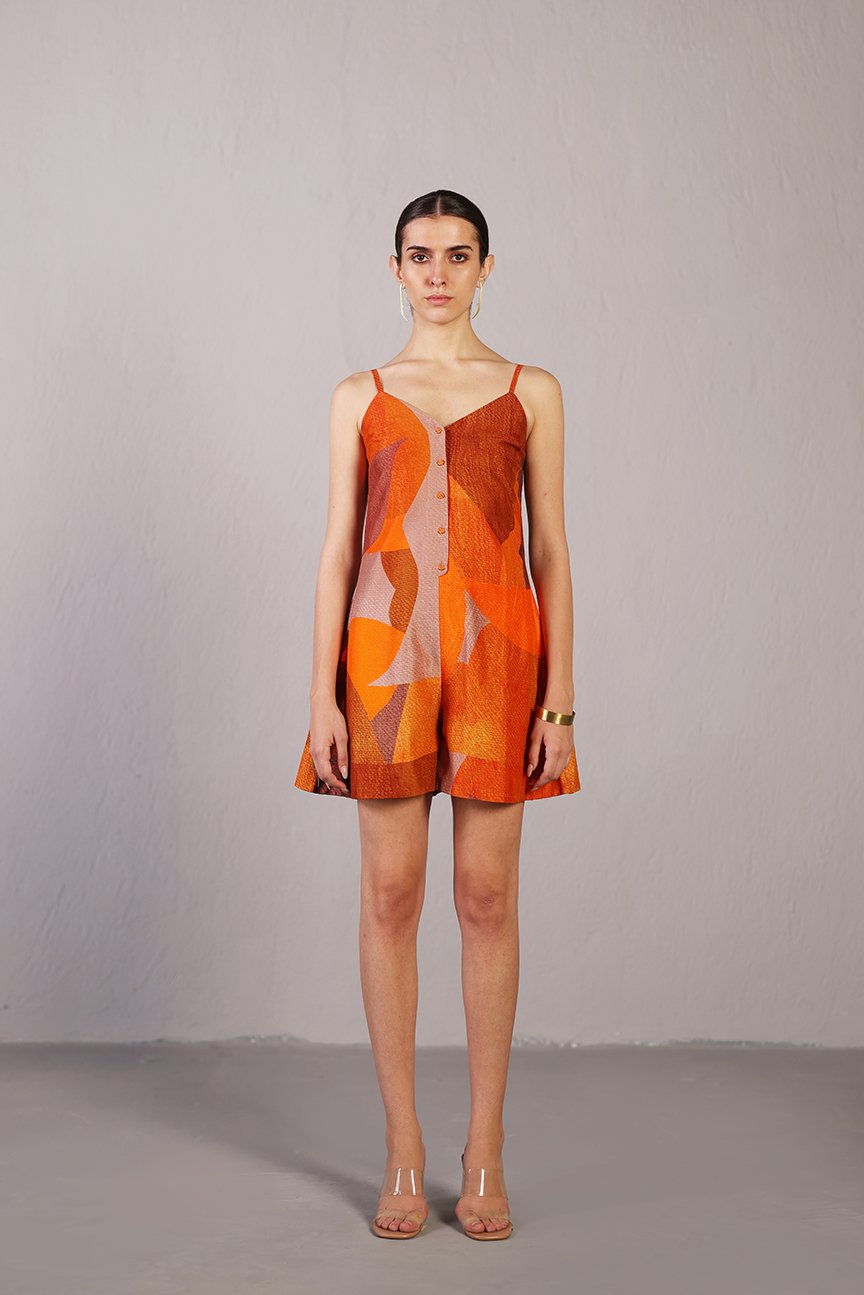Patch Orange & Rust Playsuit