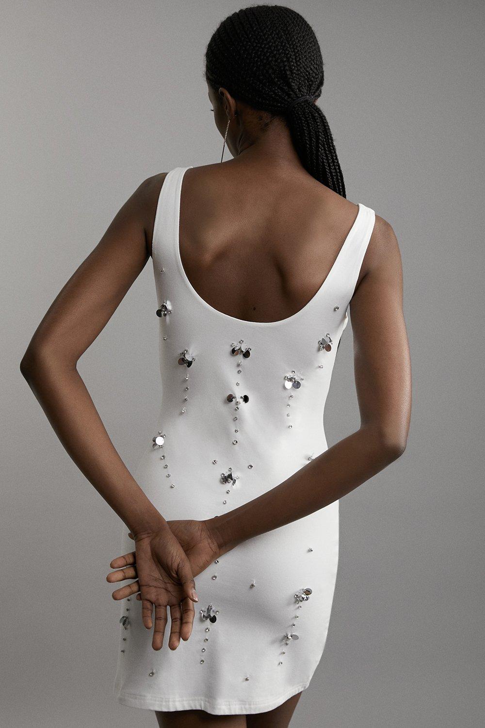 Embellished Stretch Cotton Mini Dress