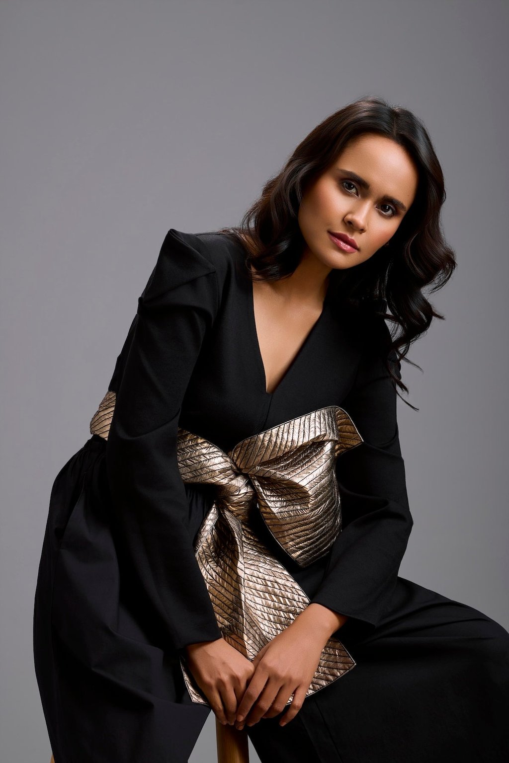 Jumpsuit with Gold Bow Waist Detail