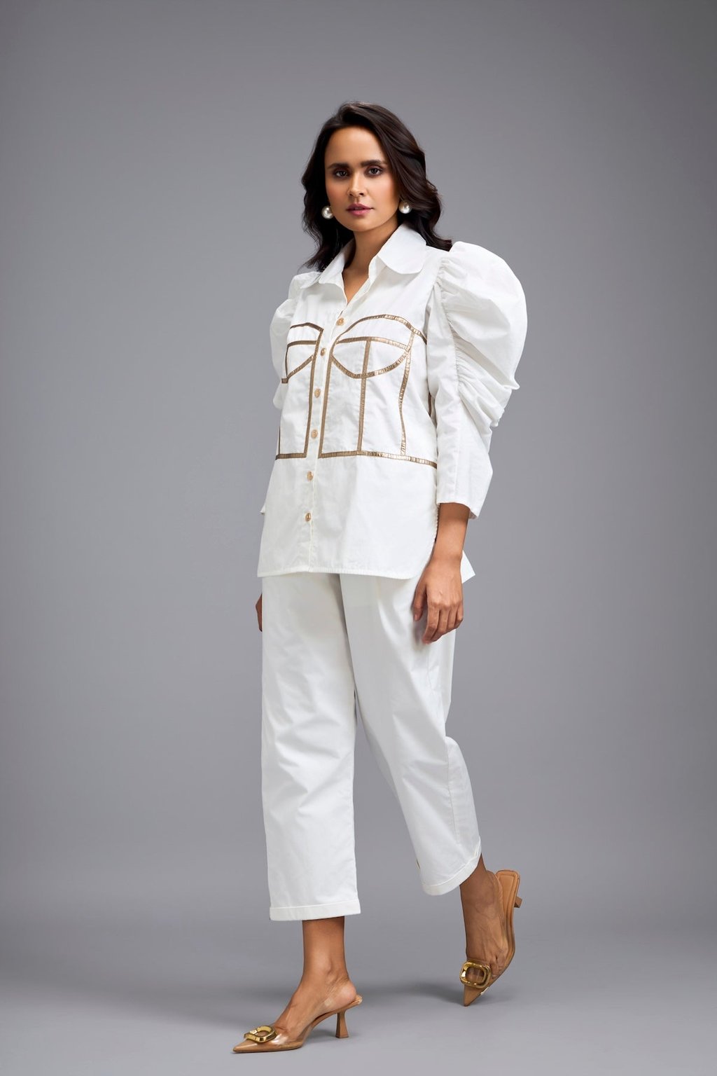 White Puff-Sleeve Corset Co-Ord Set