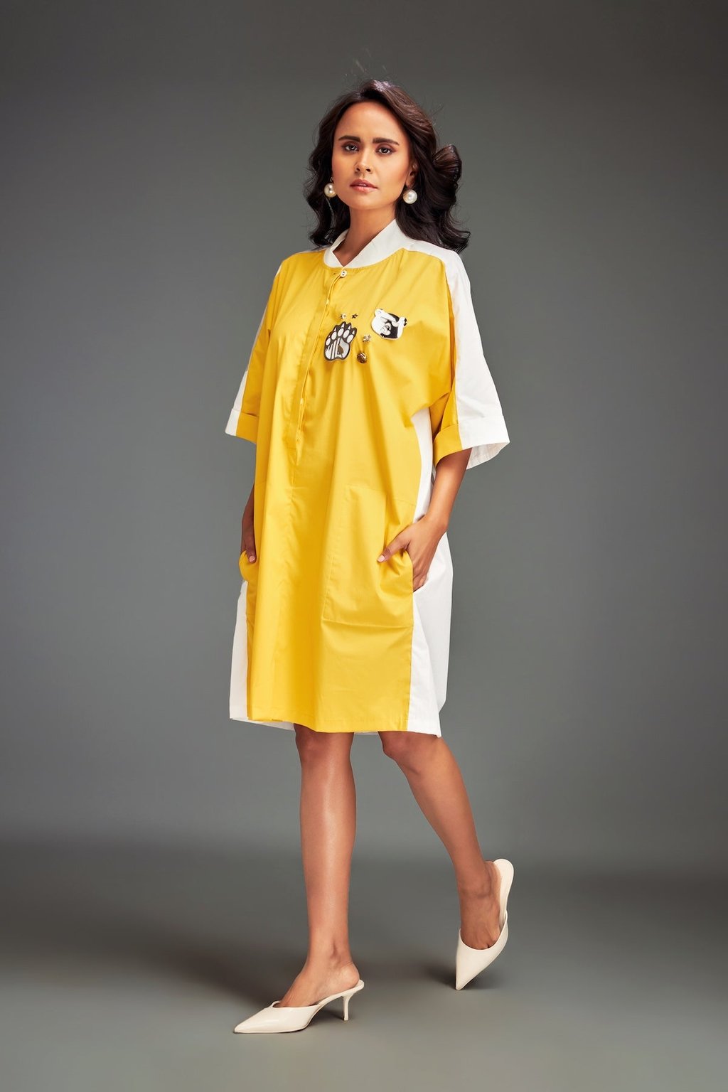 Two-Tone Dress with Metallic Embellishments