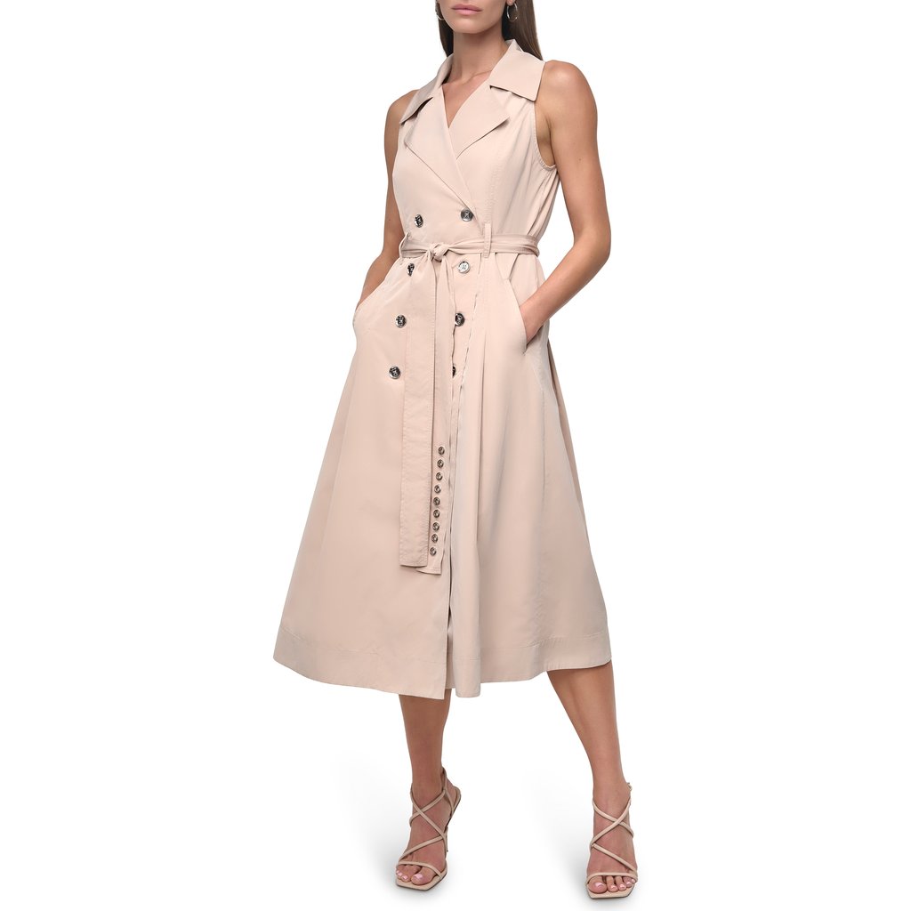 Sleeveless Tech Cotton Belted Midi Dress