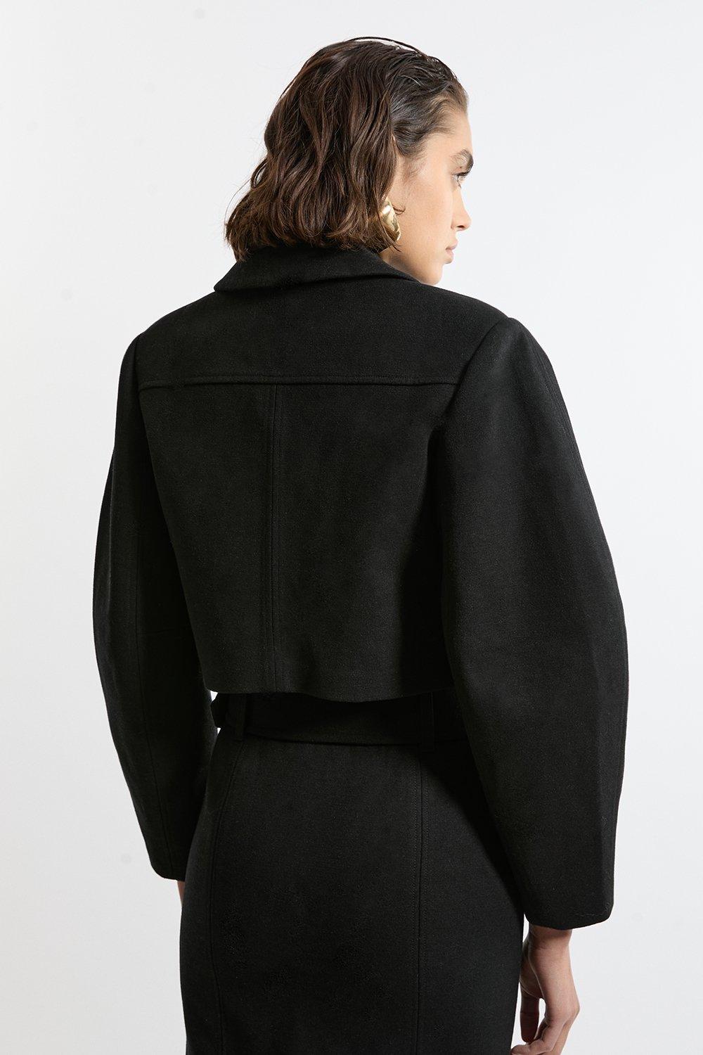 Brushed Cropped Collared Trench Jacket