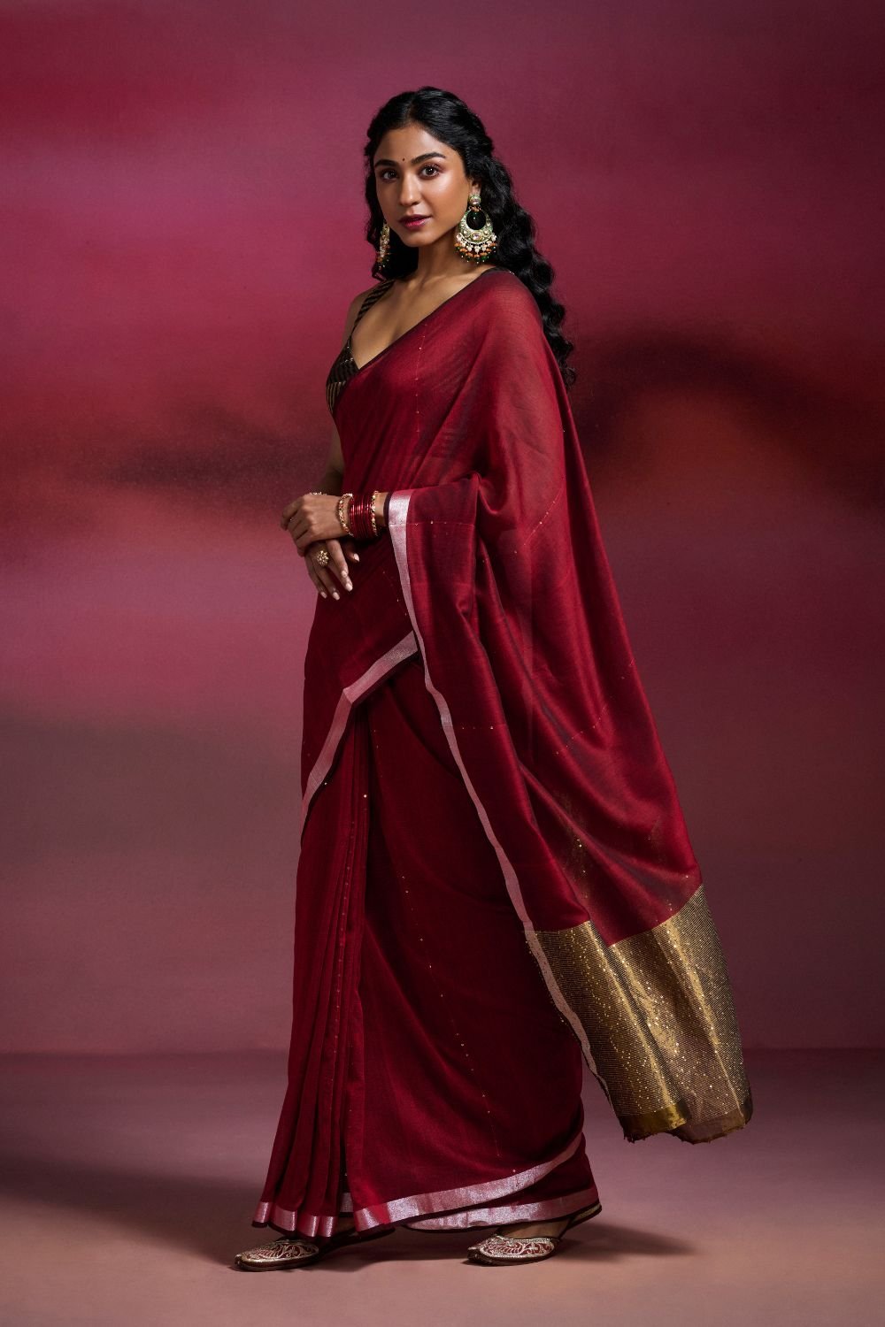 Maroon Handwoven Cotton Saree