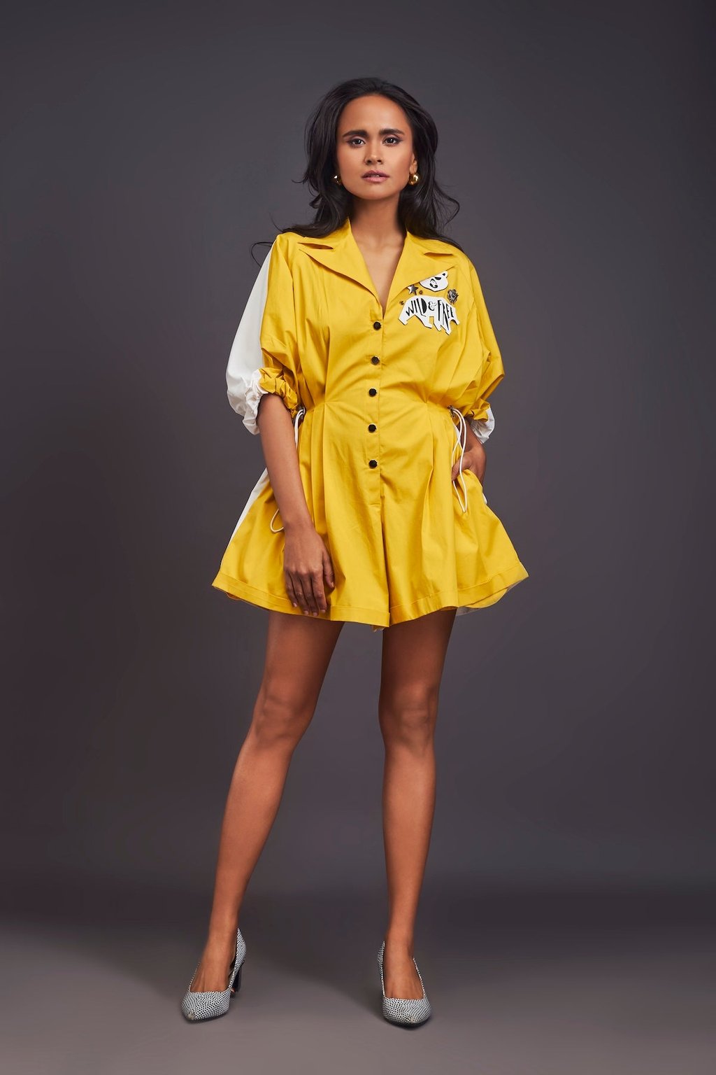 Lapel Collared Pleated Playsuit