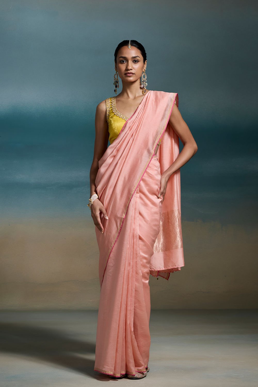 Dhriti Chanderi Peach Sarees