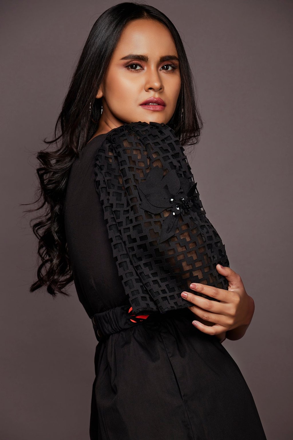 Playsuit with Cutwork Sleeves Petal Belt