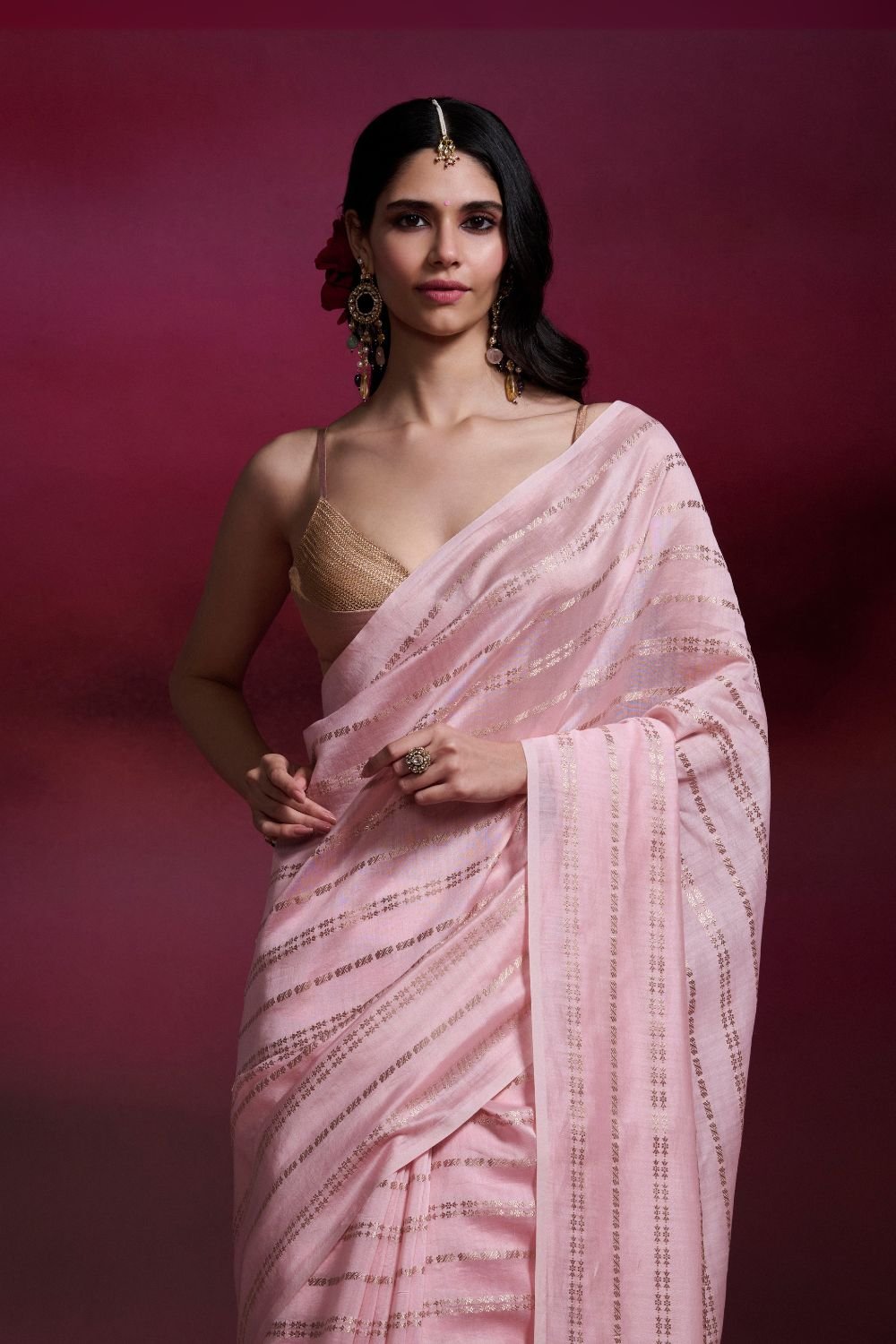 Baby Pink Banarasi Silk Cotton Brocade Saree