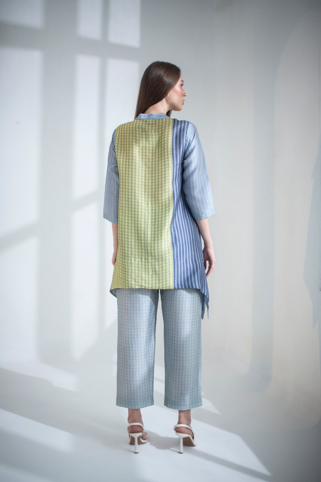 Grey & Yellow Short Kaftan Tail Set