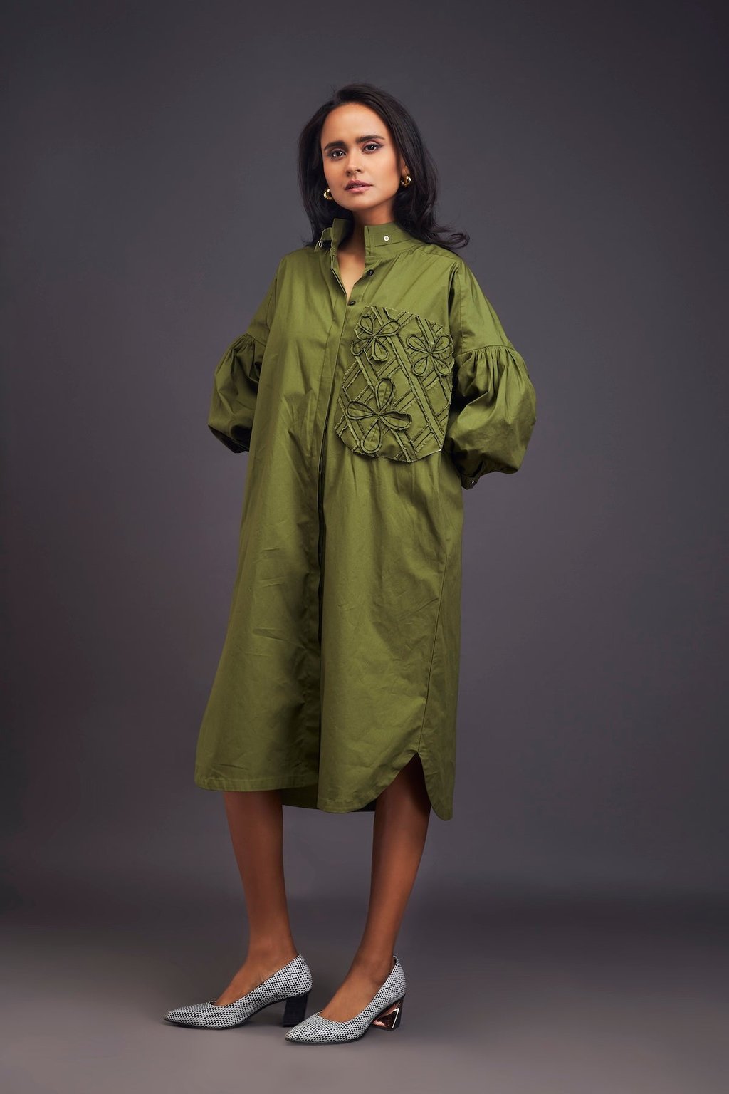 Oversized Shirt Dress with Embroidered Pocket