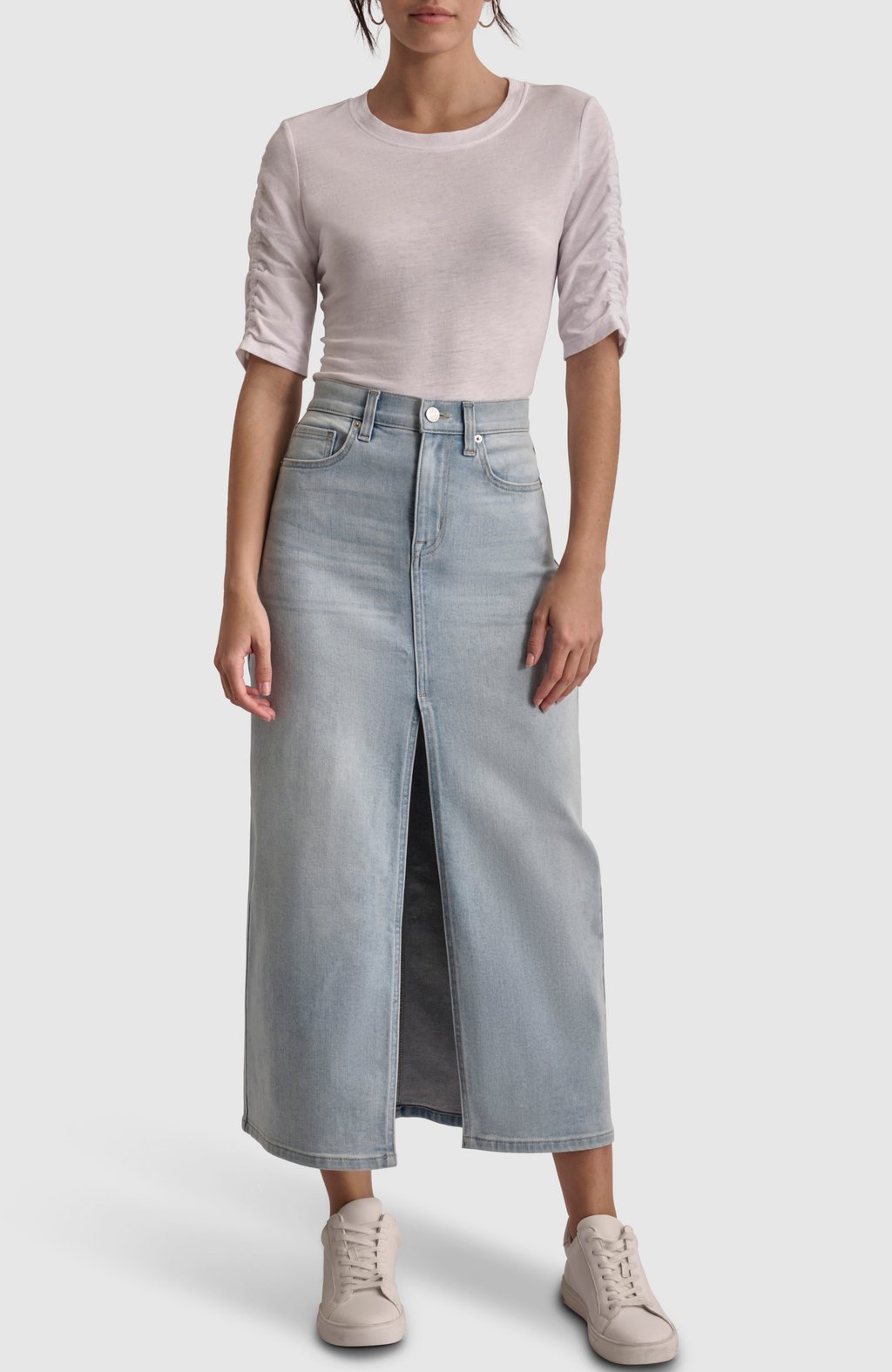 High Rise Maxi Denim Skirt with Front Slit