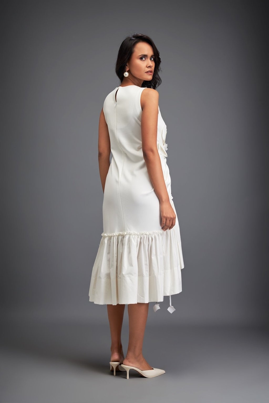 Dress with Ruched Floral Embellishments