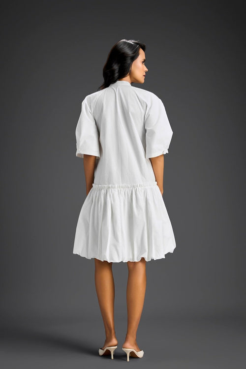 3d Floral Embellished Puff Sleeve Dress