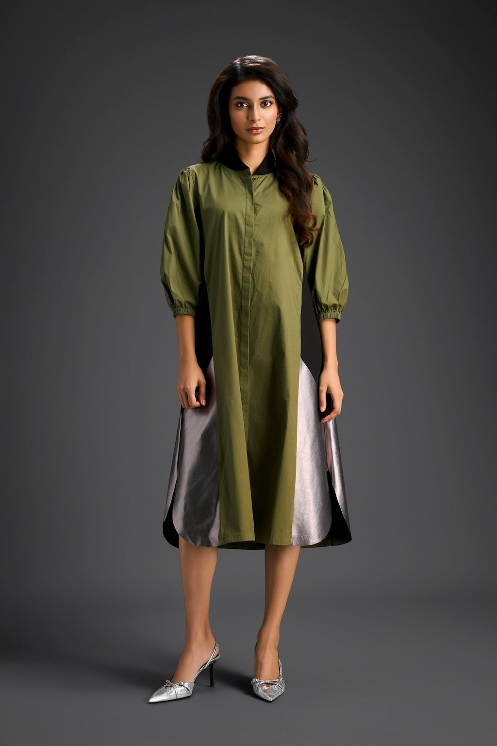 Olive Panel Shirt Dress