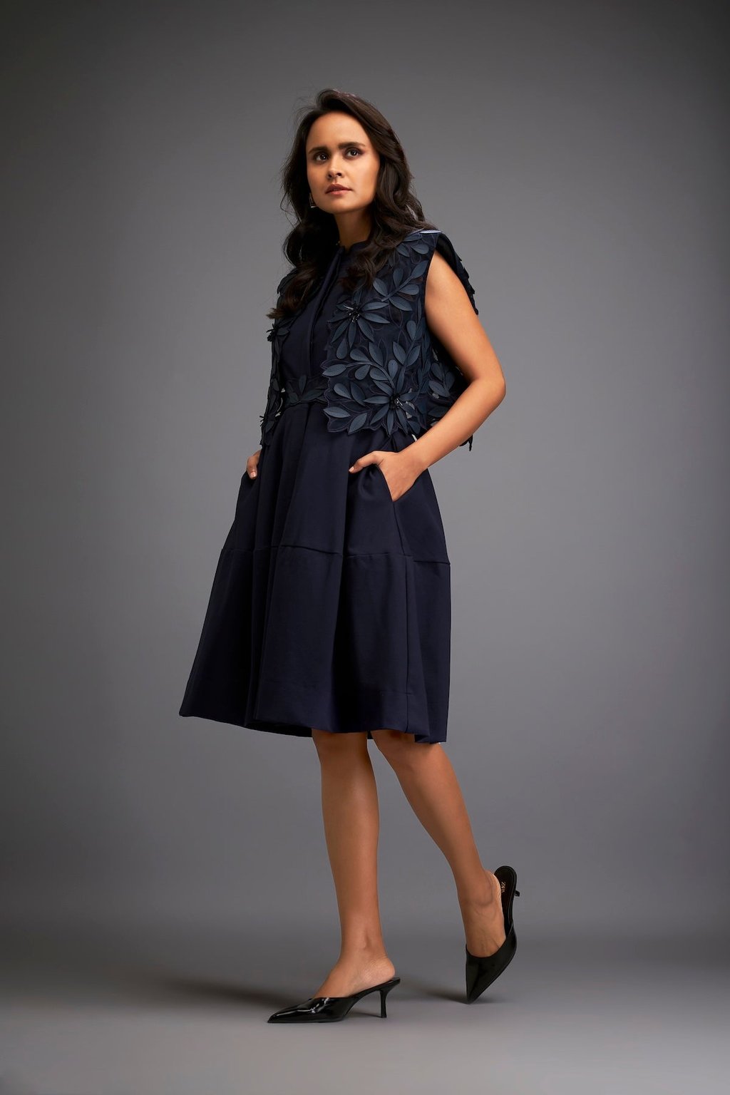 Dress with Textured Floral Embroidery