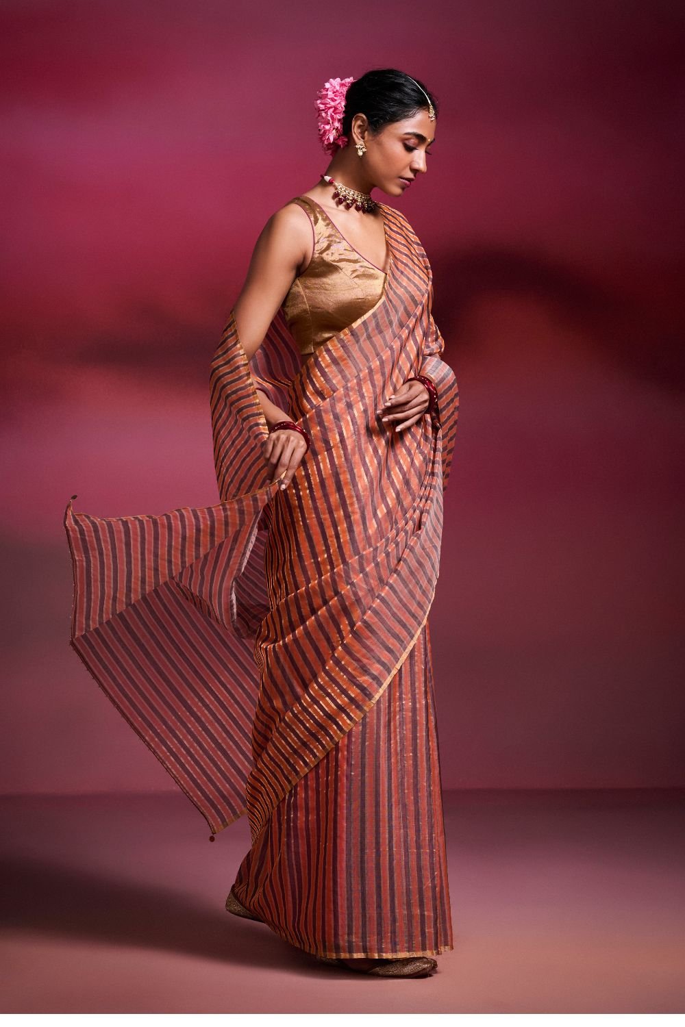 Chanderi Handwoven Saree with Embellished Pallu