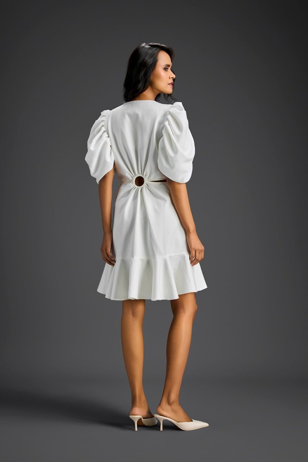 White V-Neck Cut-Out Embroidered Dress
