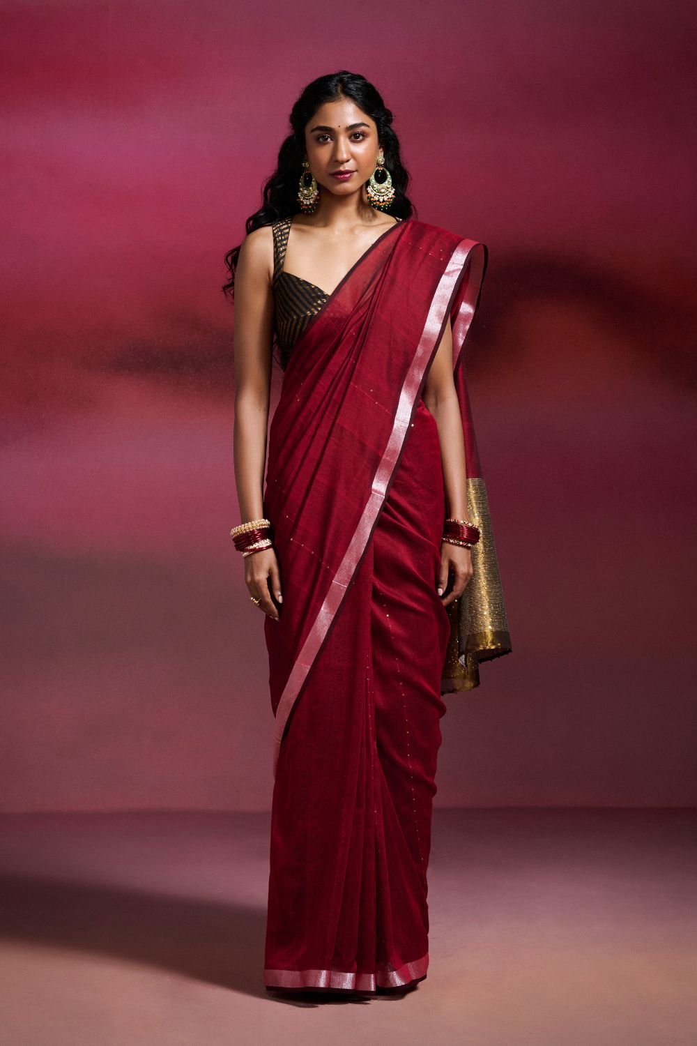 Maroon Handwoven Cotton Saree