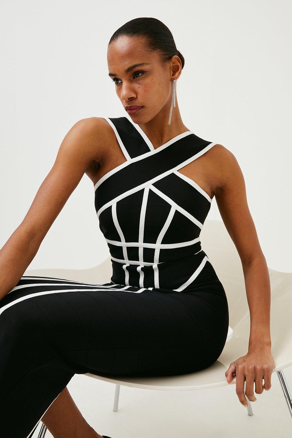 Bandage Knit Contrast Cross Front Dress