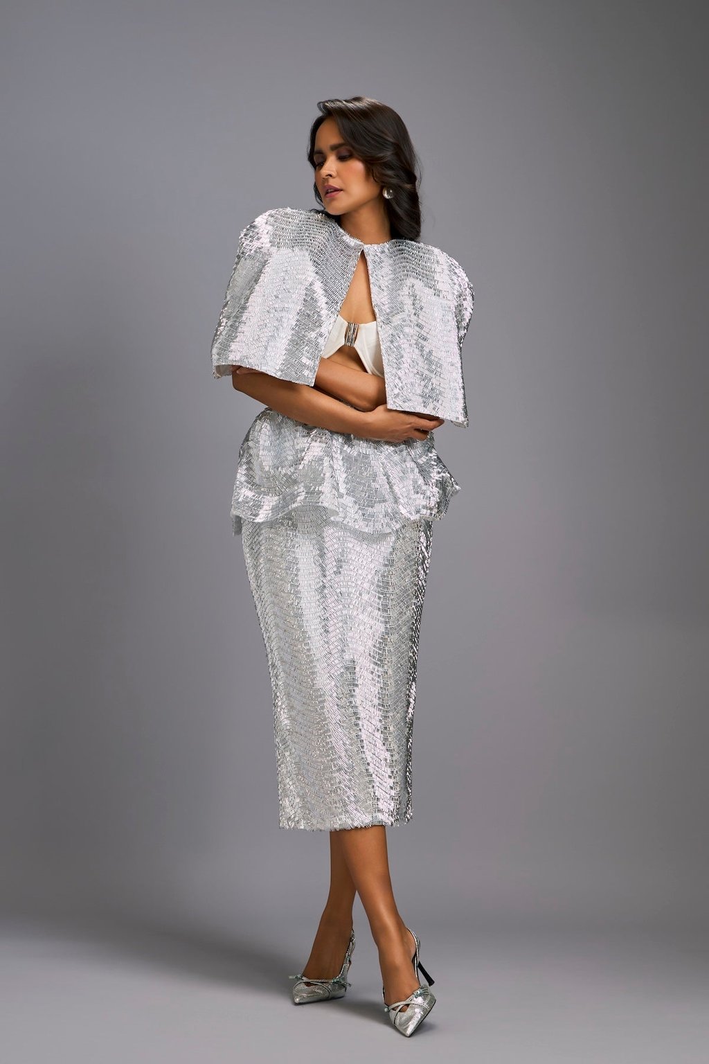 Shimmer Embroidered Midi Skirt