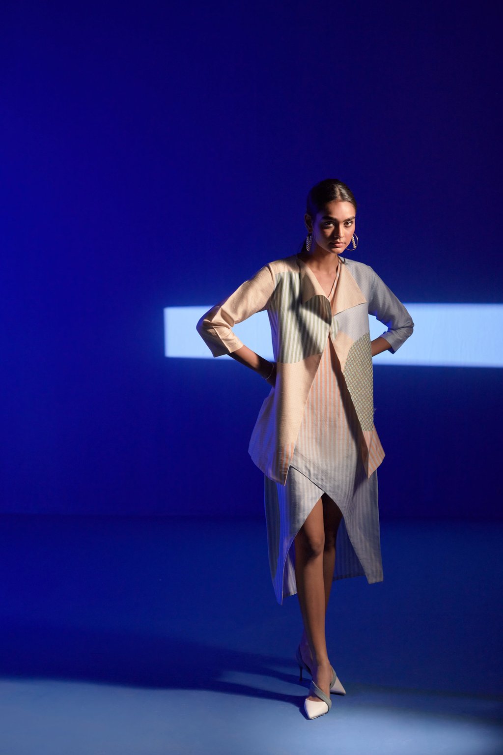 Array Bandhani Beige & Soft Blue Dress